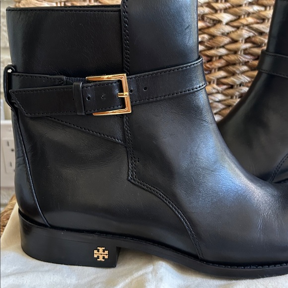 NWT- Tory Burch Black “Brooke” Ankle Booties with Gold Buckle - Picture 5 of 8